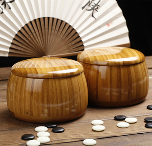 楠竹抗裂实木圆形大号专业围棋棋罐小号连珠五子棋棋盒多省可包邮
