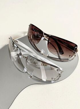 法式复古Y2K千禧辣妹墨镜女款无框镶钻科技感配饰ins小众太阳眼镜