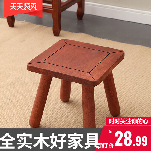 实木橡木新古典复古中式家用手工庭院泡茶方凳茶几儿童凳子换鞋凳
