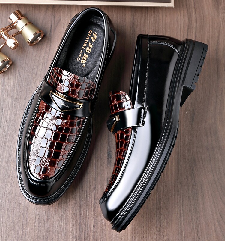 2024 AUTUMN NEW LEATHER SHOES MENS BUSINESS FORMAL WEAR LEATHER ROUND TOE DERBY SHOES SLIP OVER MENS WEDDING GROOM SHOES