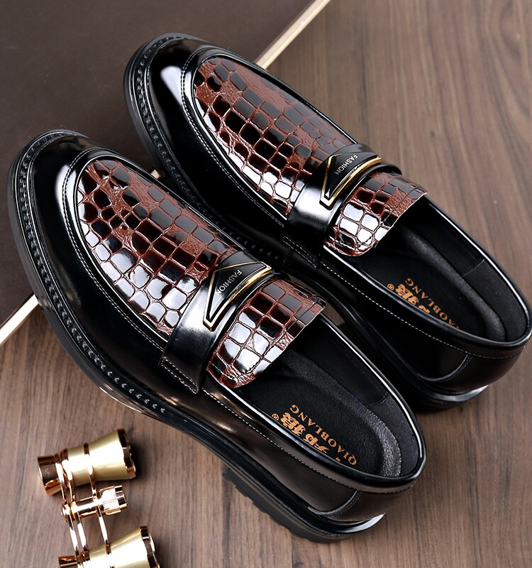 2024 AUTUMN NEW LEATHER SHOES MENS BUSINESS FORMAL WEAR LEATHER ROUND TOE DERBY SHOES SLIP OVER MENS WEDDING GROOM SHOES
