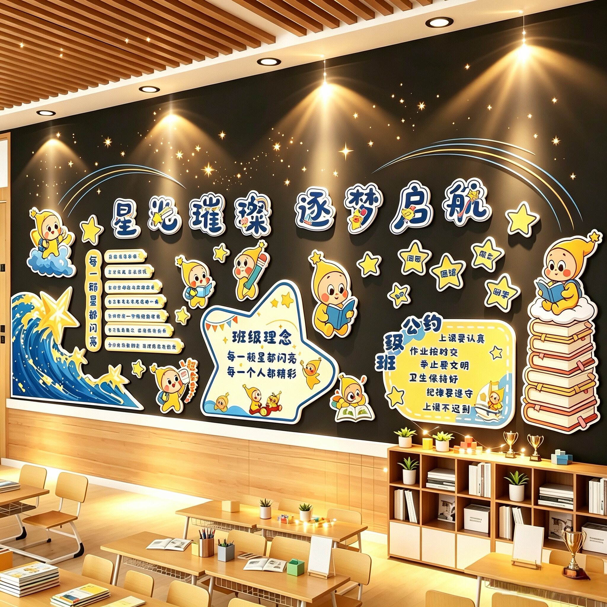 星星人启航班级文化墙贴