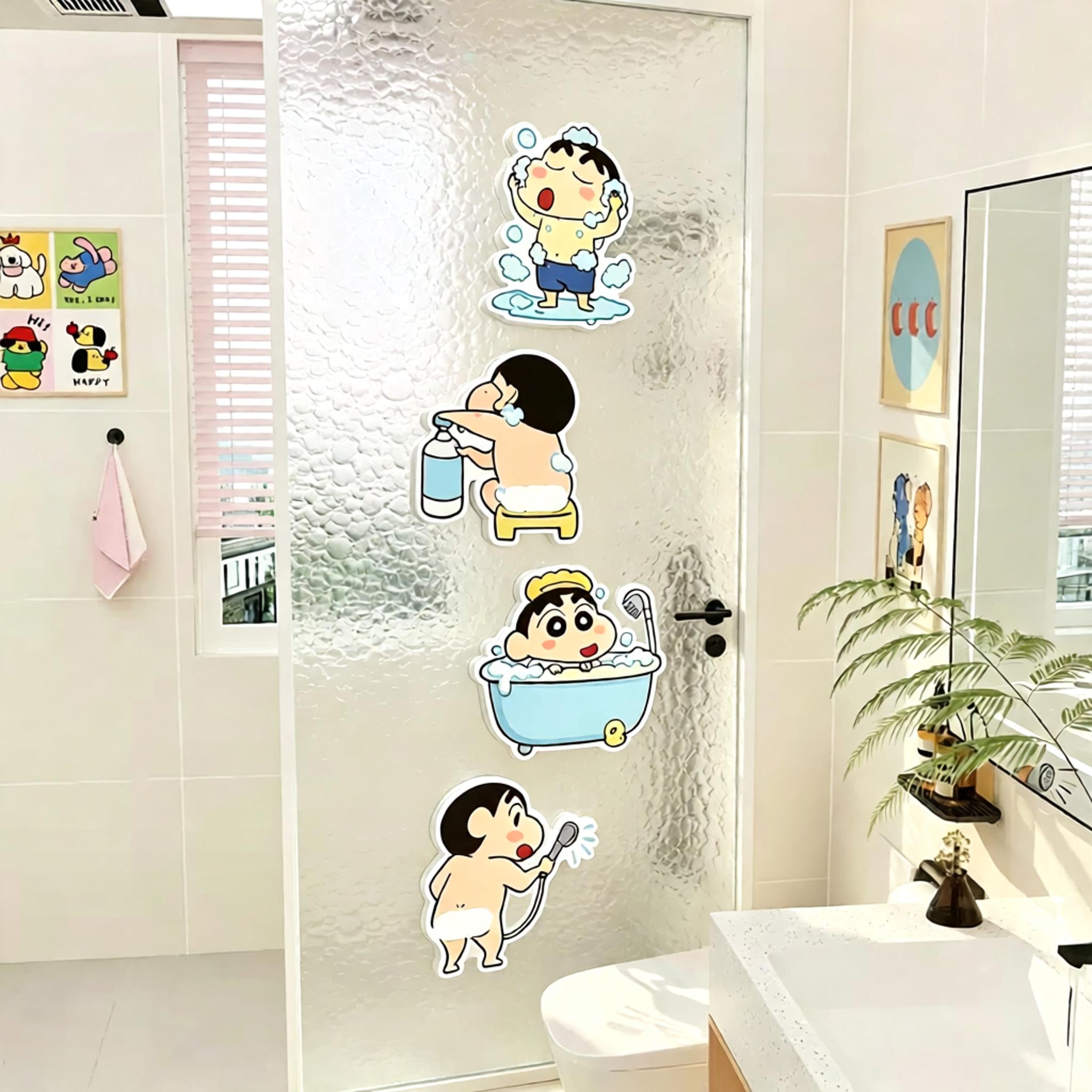 蜡笔小新卫生间浴室防水贴纸瓷砖玻璃门2026新款潮厕所可爱镜子