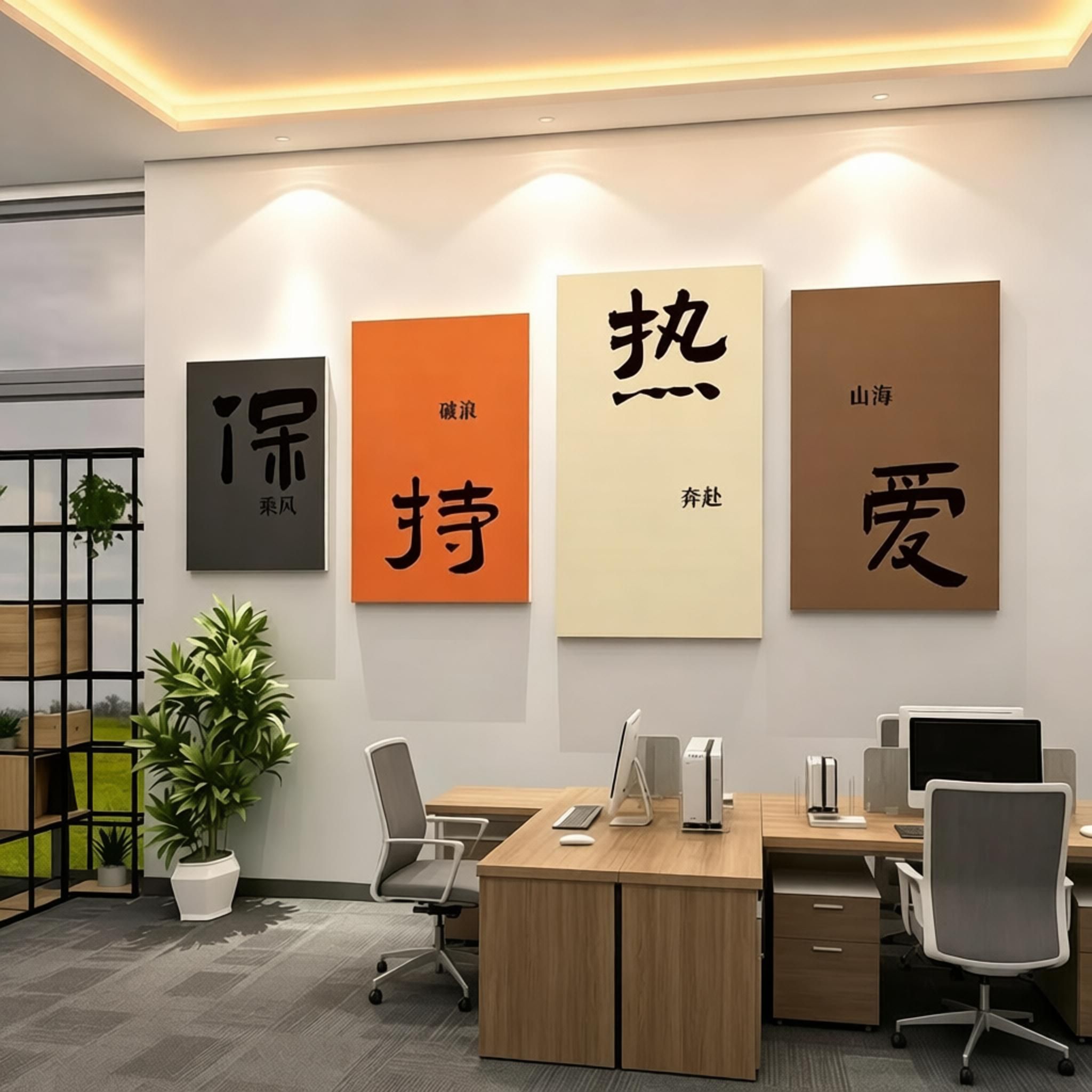 企业文化墙面画办公室氛围布置装饰公司进门形象标语团队励志会议