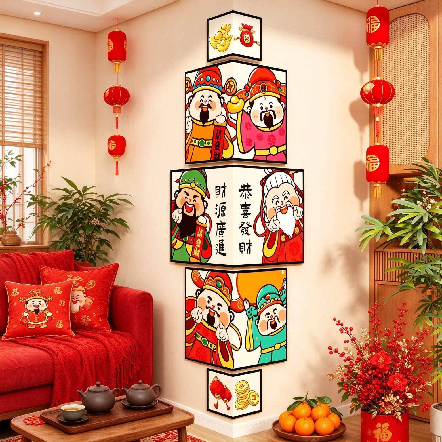 2026马年五福临门财神贴纸墙贴