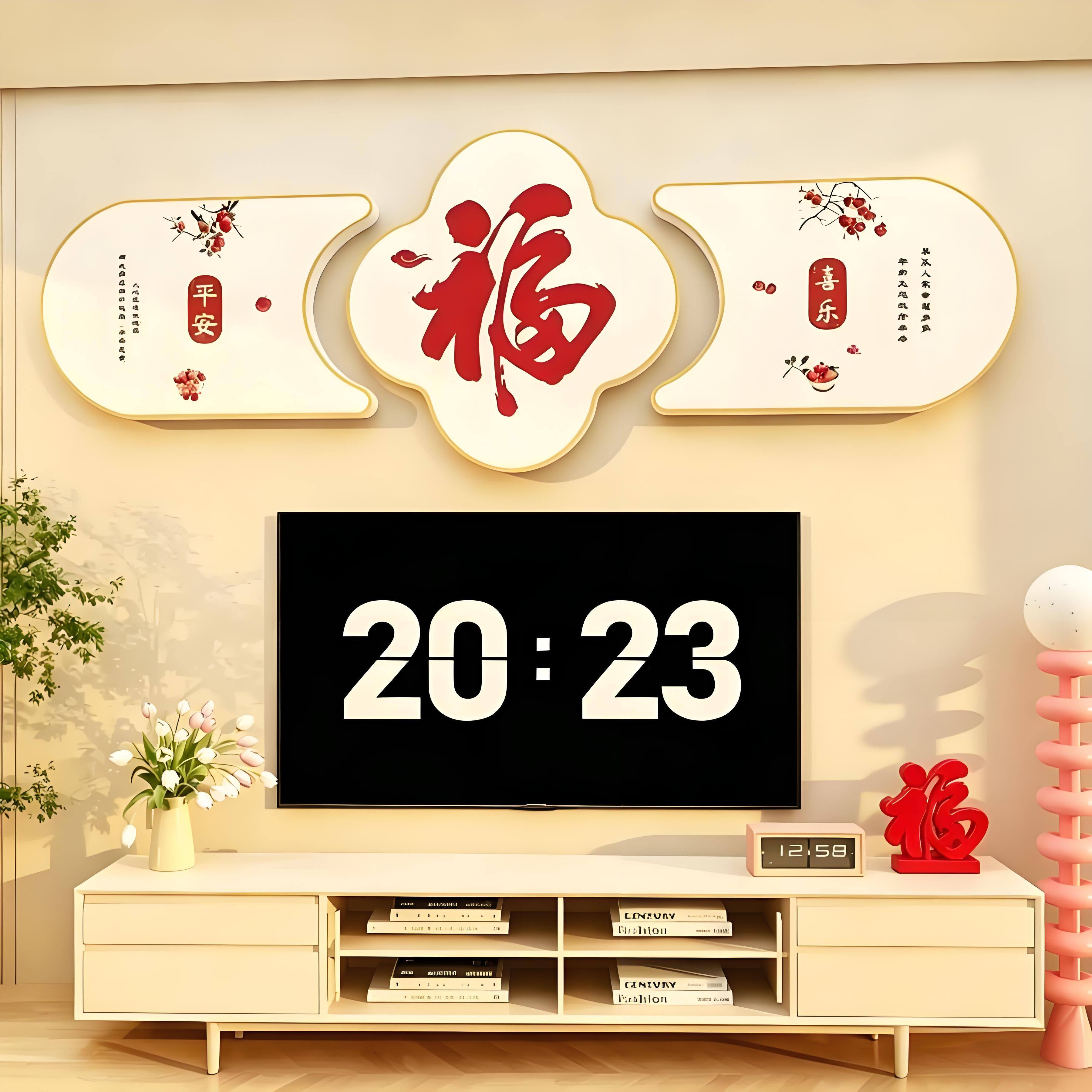 福字过新年春节场景布置电视机背景墙面装饰品自粘贴纸画客厅挂件