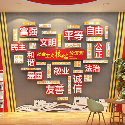 社会主义核心价值观墙贴纸标牌党员群文化活动室中心设计红色主题