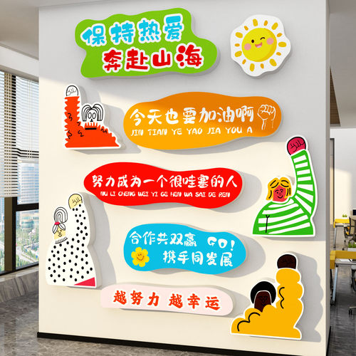 办公室氛围布置企业文化墙贴公司装饰高级销售挂画形团队励志标语