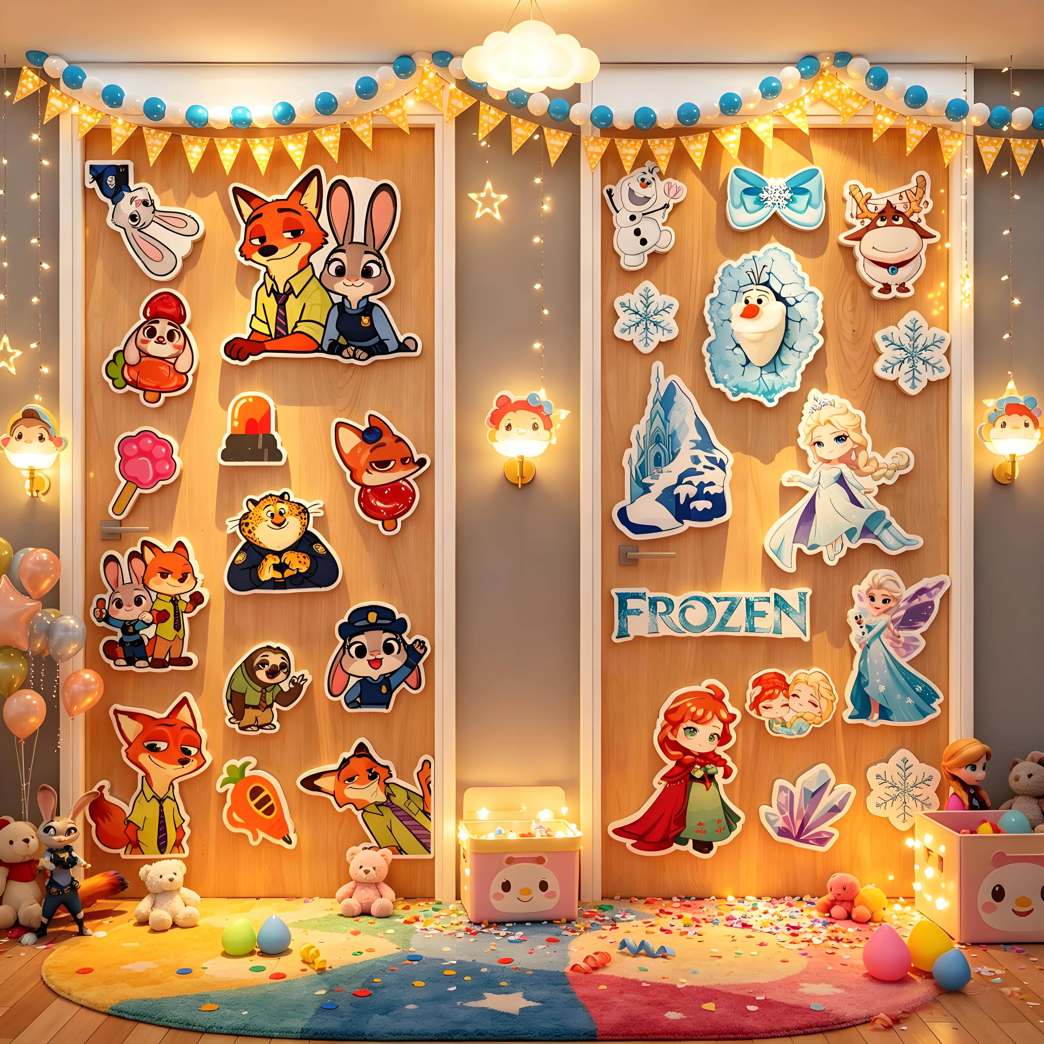迪士尼disney邮游轮磁吸铁门上贴装饰扮卡通儿童房间氛围布置冰箱