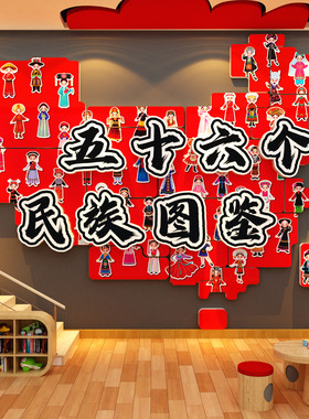 56五十六个民族团结图鉴环创幼儿园主题墙成品托管班机构楼梯文化