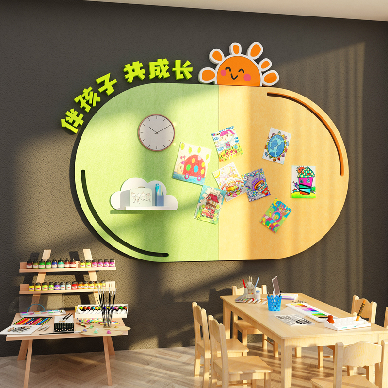 高档e毛毡板墙贴面c幼儿园环境创材料成品主题文化画室布置美术教