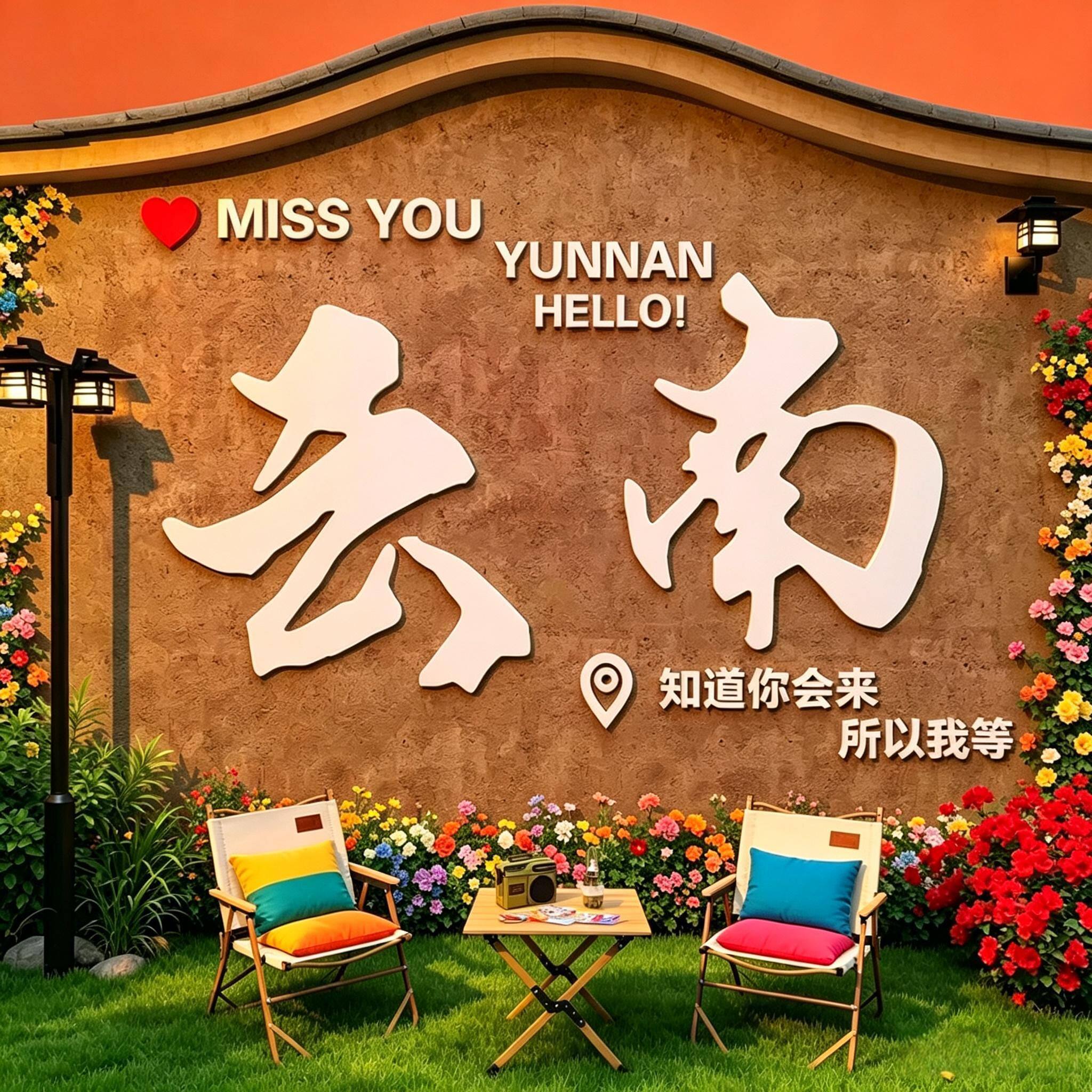 网红打卡布置户外露营风花墙面装饰云南民宿小院造背景氛围贴纸画