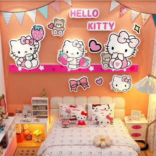 hellokitty猫贴纸儿童公主房间布置女孩宝卧室床头墙面装饰品挂画
