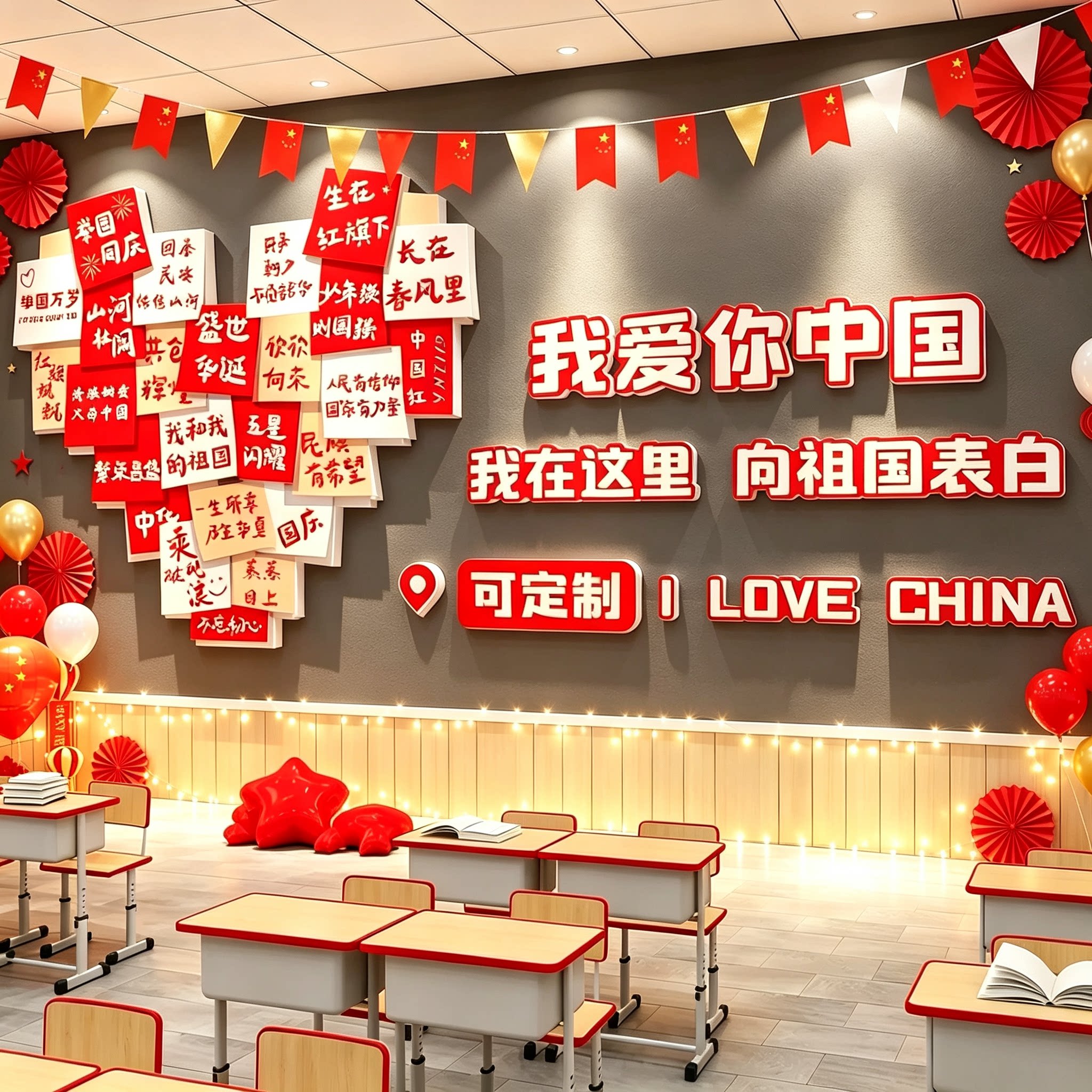 我爱你中国红色幼儿园黑板报