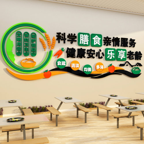 养老院文化墙面装饰画食堂标语饭传统敬老年疗养院健康中心背景贴