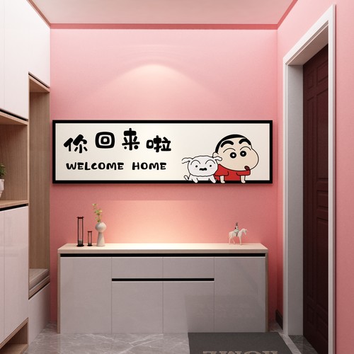 蜡笔小新电梯入户门口贴纸楼梯墙面装饰一梯一户欢迎回家氛围布置