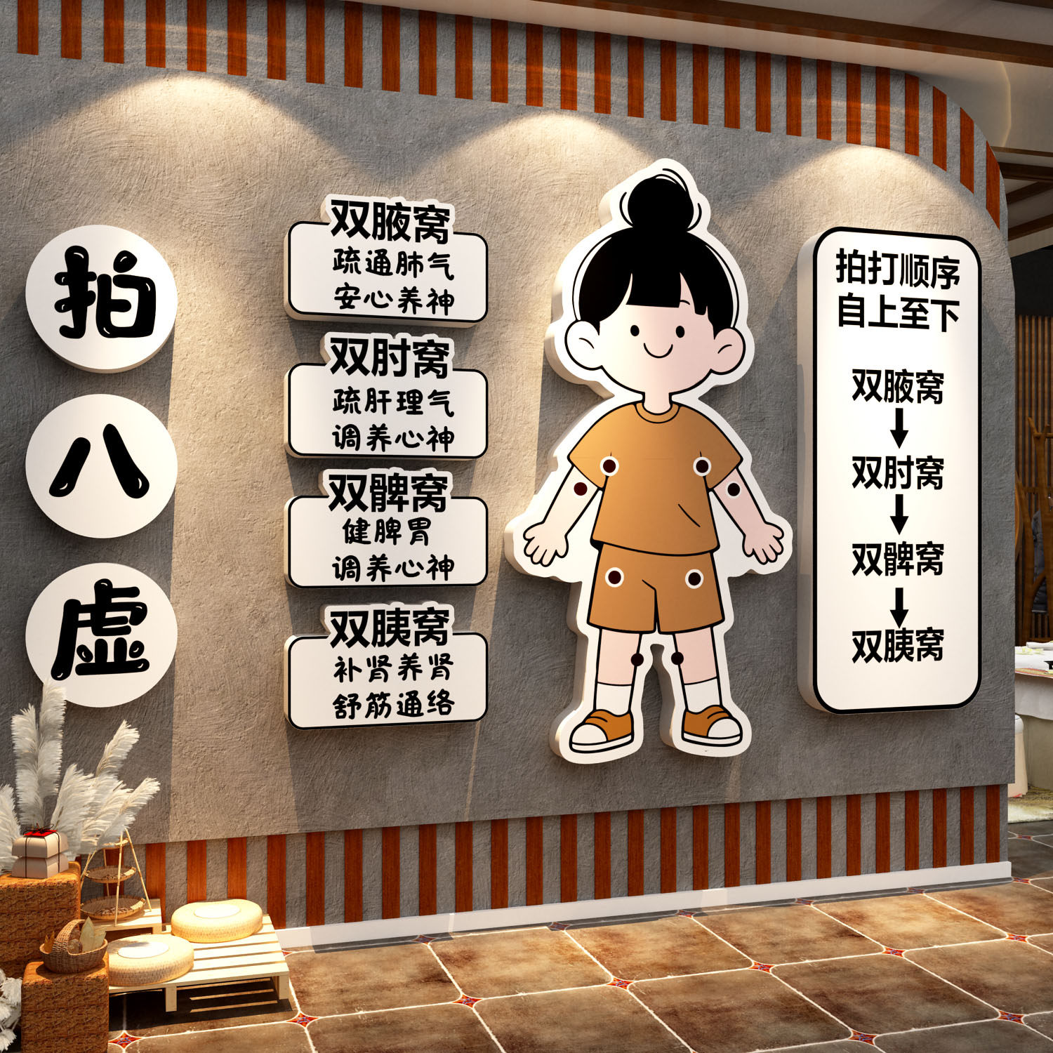 拍八虚挂图文化墙面壁画宣传养生馆中医氛围背景装饰形象布置健身