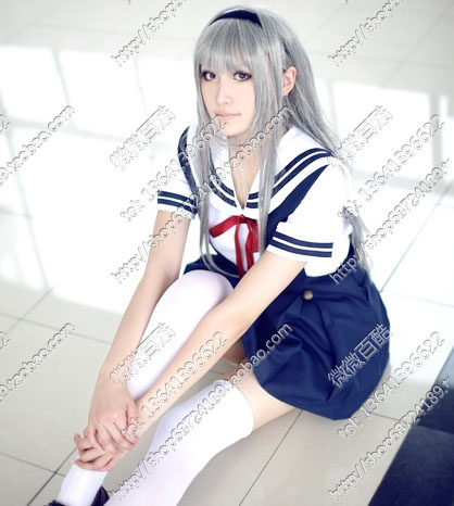 cosplay假发 浅灰 CLANNAD 坂上智代 家庭教师 斯夸罗 1米长直发