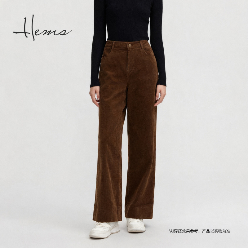 海尔曼斯25秋冬新品巴恩风品质老钱灯芯绒直筒显瘦阔腿裤228I9D29