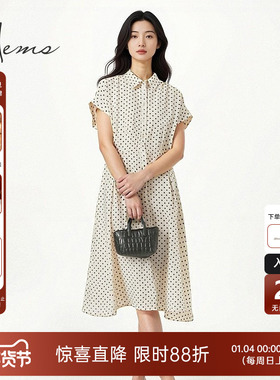 海尔曼斯春夏浪漫复古波点收腰显瘦衬衫领短袖连衣裙D1609C64