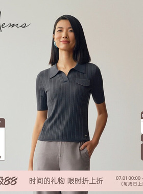 海尔曼斯25春夏新品人体微生态科技羊毛Polo领短袖T恤女25045C9E