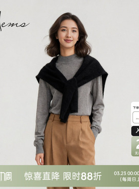 海尔曼斯25秋冬新品通勤纯色修身内搭半高领羊毛针织衫女D4973D41