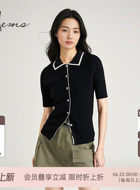 海尔曼斯夏季轻薄透气羊毛Polo领老钱风休闲针织短袖女H4009A4E