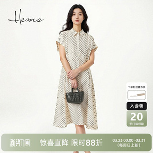 海尔曼斯春夏浪漫复古波点收腰显瘦衬衫 连衣裙D1609C64 领短袖
