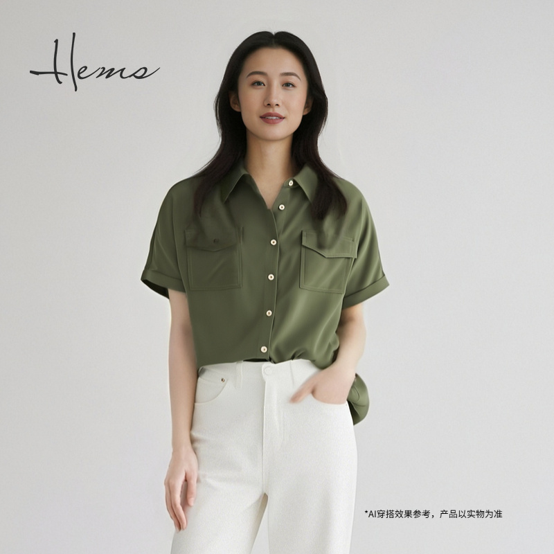 海尔曼斯春夏新品轻盈云感体制内桑蚕丝衬衫短袖小衫女21833C31