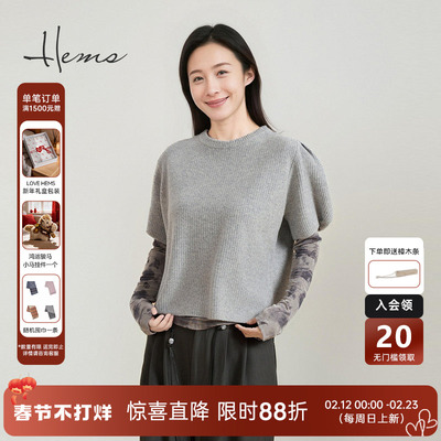 海尔曼斯25秋冬新品氛围感韩系女神花苞袖短袖羊毛针织衫D4902D41