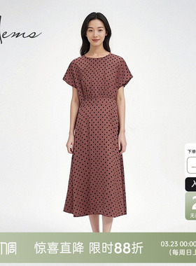 海尔曼斯春夏新品法式优雅浪漫圆领蝴蝶袖收腰波点连衣裙228C2A6Q