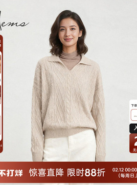 海尔曼斯25秋冬新品精英衣橱老钱风松弛Polo领软糯羊绒衫240G7D31