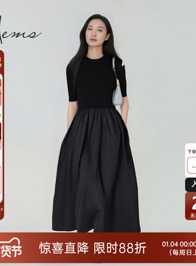 海尔曼斯早秋新品针织短袖拼接度假气质收腰纸片人连衣裙24092A9Q