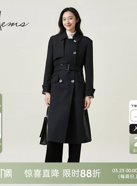 海尔曼斯25早秋新品精英衣橱高端气质英伦羊毛风衣款大衣D1633D4X