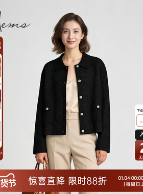 海尔曼斯25冬季新品通勤气质法式复古小香风云感羊毛开衫24917B41