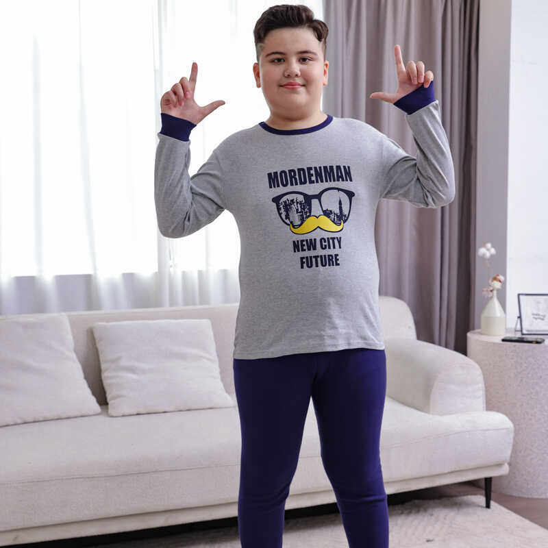儿童保暖内衣套装胖童秋衣秋裤男童加肥加大青少年纯棉男女孩睡衣