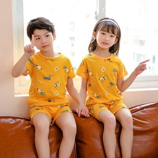 儿童睡衣夏季薄款纯棉宝宝夏装男童女童装可爱超萌宽松短袖家居服
