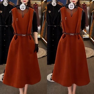 轻奢洋气贵夫人纯色背心裙女2025冬季 气质减龄显瘦遮肉A字裙 新款