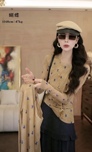 网纱洋气上衣潮 早秋薄款 正肩长袖 防晒t恤女2025新款 复古印花修身