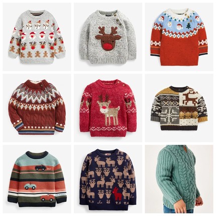 现货英国NEXT男童针织衫毛衣套头上衣新年圣诞加厚高领农场学院