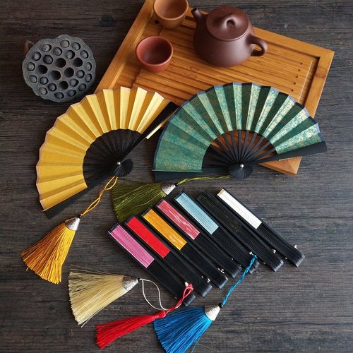迷你古典风多色洒金宣纸流苏折扇