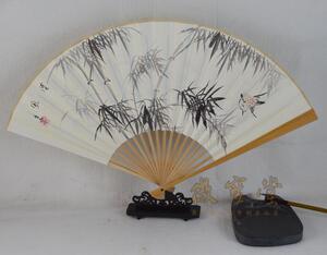 文玩折扇9寸18方手工水磨玉竹挑灯方扇子特价手绘墨竹折扇 礼品扇