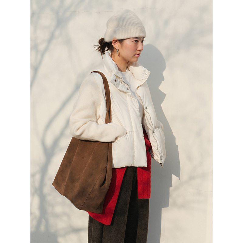 时简 保暖战衣 毛织拼接袖舒适鹅绒羽绒服冬新款立领面包服62711