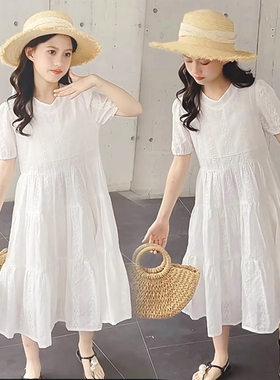 女童连衣裙夏季2025韩版儿童白色公主裙洋气中大童装女孩短袖裙子