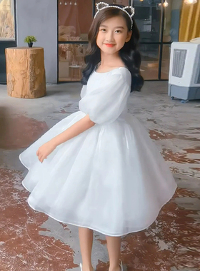女童连衣裙夏季2025新款中大童生日公主裙子白色礼服裙六一表演服