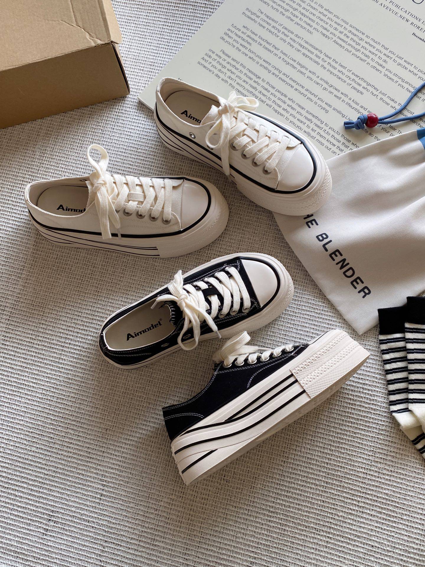 2026热卖款6900-1916厚底中跟真皮鞋垫增高时尚韩版系带帆布鞋女