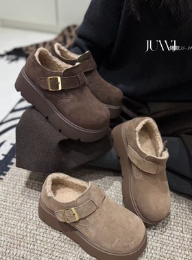 磨砂真皮9258-2-1轻便厚底中跟增高魔术贴内里加绒暖暖勃肯鞋女鞋