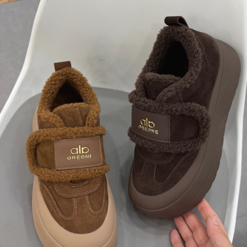 2025冬款8361厚底中跟绒面时尚舒适韩版内里加绒魔术贴休闲鞋女鞋