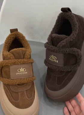 2025冬款8361厚底中跟绒面时尚舒适韩版内里加绒魔术贴休闲鞋女鞋