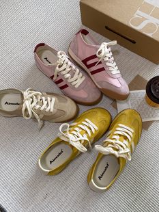 2026新款艾模儿6900-1890色拼接系带时尚韩版休闲鞋女鞋德训鞋潮